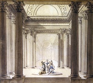 Interiör av dygdens tempel, ca 1770 (penna och bläck med akvarell på papper) av French School
