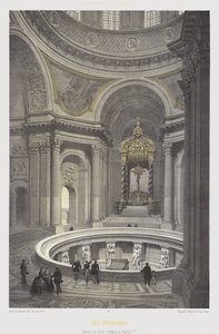 Interiör av Napoleon I:s kupol och grav, Les Invalides, Paris (färg litho) av French School