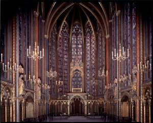 Invändig vy av det övre kapellet i det heliga kapellet (1245 - 1248) i Paris, Frankrike av French School