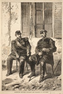 Intervju mellan Napoleon och Bismarck i Doncherry, illustration från Cassells historia om kriget mellan Frankrike och Tyskland, 1870-1871 av French School