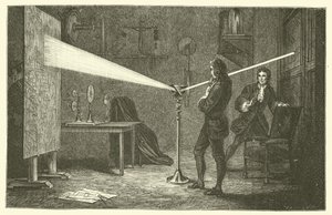 Isaac Newton bryter ner ljus (gravyr) av French School
