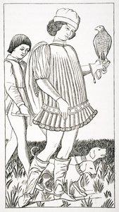 Italiensk adelsman som håller en hök, efter ett spelkort graverat på koppar, ca 1460, från 
