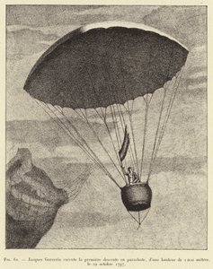 Jacques Garnerin utför den första nedstigningen med fallskärm, från en höjd av 1000 meter, den 22 oktober 1797 av French School