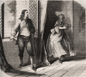Jean Baptiste (Jean-Baptiste) Poquelin, dit Moliere (1622-1673) friade till komikern Mademoiselle de Brie (Catherine Leclerc du Rose av French School
