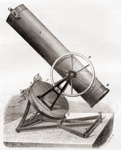 Jean Bernard Léon Foucaults spegelreflekterande teleskop på ett ekvatorialfäste, efter en teckning från 1800-talet, från Les Merveilles de la Science, publicerad ca 1870 (gravyr) av French School