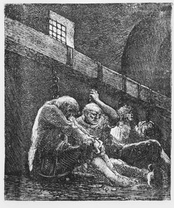 Jean Valjean i fängelset, Illustration från Les Miserables, av Victor Hugo, 1865 av French School