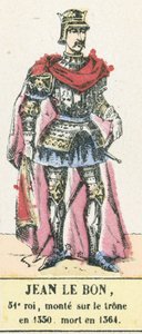Jean le Bon, 51:e kung, besteg tronen 1350, dog 1364 (färgad gravyr) av French School