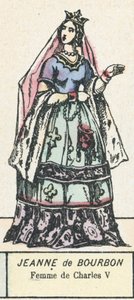 Jeanne de Bourbon, hustru till Charles V (färgad gravyr) av French School