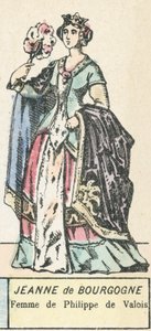 Jeanne av Bourgogne, hustru till Philippe de Valois (färgad gravyr) av French School