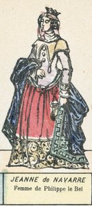 Jeanne av Navarra, hustru till Filip den fagre (färgad gravyr) av French School