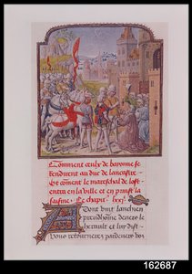 John of Gaunt tas emot av invånarna i Bayonne vid stadsportarna, från Froissarts Chronicle, sent 1400-tal av French School
