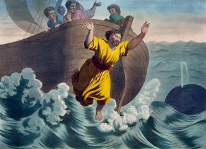 Jonah kastad i havet, illustration från en katekes LHistoire Sainte, utgiven av Charles Delagrave, Paris, sent 1800-tal av French School