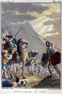 Joshua stoppar Solens ras, graverar efter en fransk utgåva av La Bible presenterad av De Sacy. Paris av French School