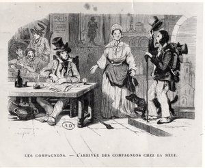 Reseman som anländer till ett pensionat, ca. 1850 av French School