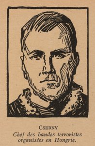 Jozsef Cserny, ungersk kommunistisk revolutionär och ledare för Lenin Boys som verkställde den röda terrorn under den ungerska sovjetrepubliken 1919 (litografi) av French School