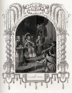 Jubileum i Rom 1450, under Nikolaus V:s pontifikat (1447-1455). Gravyr för att illustrera Histoire des popes av Maurice Lachatre (1814-1900), librairie du progres, Paris. av French School