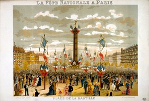 Jules Grevy (1807-1891) Frankrikes president närvarar vid firandet av Bastiljdagen den 14 juli 1880 i Paris av French School