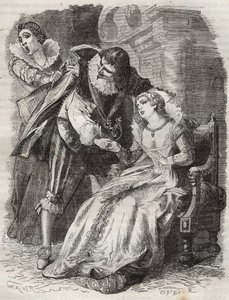 Hoppar som en rasande, tar tag i hertigen i hans rock... Drottning av Frankrike Anne av Österrike (1601-1666) och hertigen av Buckingham (George Villiers) av French School