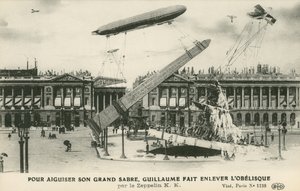 Kaiser Wilhelm II föreställde sig att ta bort obelisken från Paris av Zeppelin (litho) av French School