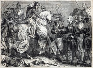 Kung Alfonso V den Storsint (v. 1396-1458), kung av Aragon, erövrar kungariket Neapel. Gravyr i "" Påvarnas historia (...) Drottningkungens och kejsarnas brott genom århundradena" av Maurice Lachatre av French School