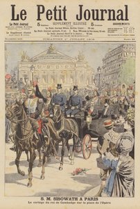 Kung Sisowath av Kambodja på besök i Paris (färglitografi) av French School