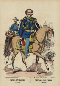 Kung Victor Emmanuel II av Italien (färglitografi) av French School