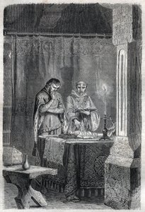 Kungen av Frankrike Karl V den vise (1338 - 1380) rådfrågade napparna. Gravyr i "" Påvarnas historia (...) Drottningkungens och kejsarnas brott genom århundradena" av Maurice Lachatre av French School