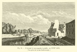 Arsenalen och dess krutmagasin, på 1700-talet, Utsikt från rue Contrescarpe av French School