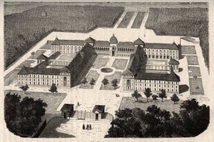 Det kejserliga asylet i Vesinet (nuvarande sjukhuset i Vesinet) i Yvelines - gravyr i "" PATILE"" - PECTURERISK BESKRIVNING AV FRANKRIKE I 6 BÅNGAR AV LUCIEN HUARD - slutet av 1800-talet av French School