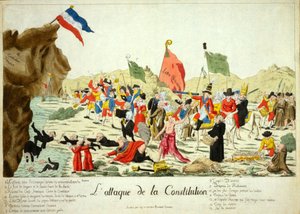Attack mot konstitutionen, pub. 1792 (handfärgad gravyr) av French School