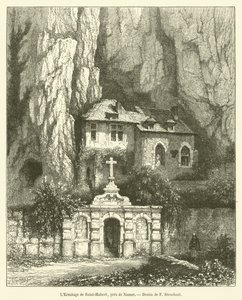 Eremitaget i Saint-Hubert, nära Namur (gravyr) av French School