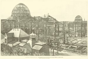 Den allmänna utställningen 1889, Ramarna för Palace of Fine Arts and Liberal Arts, på Champ de Mars, enligt fotografiet av M Godefroy (gravyr) av French School