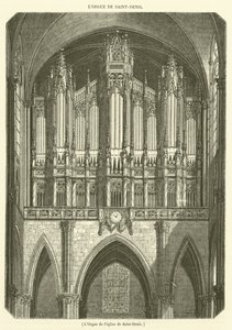 Orgeln i kyrkan Saint-Denis (gravyr) av French School