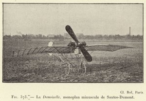 La Demoiselle, liten monoplan av Santos-Dumont (gravyr) av French School
