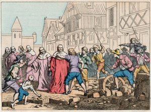 La Fronde (27 augusti 1648) - barrikader i Paris: en rotorpojke som hotar parlamentets president Mathieu Mole (1584-1656) - President Mole handlades av rebeller - Gravering av slutet av 1800-talet i "" Nos Gires Nationales - Bilder och reci av French School