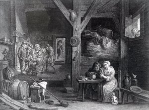 La Fumeuse, tryck av Jean Baptiste Patas efter David Teniers den yngre, 1786-1808 av French School