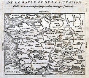 Gallien, dess floder och berg - i "Universal Cosmography at the End of the World" av François de Belle Forest, red. Sonnius, Paris av French School