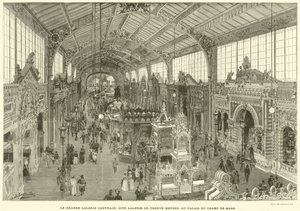 The Great Central Gallery, känt som Thirty Meter Gallery, vid Palais du Champ de Mars (gravyr) av French School