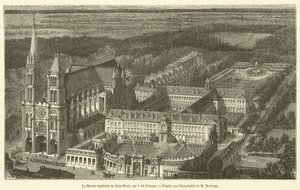 Det kejserliga huset Saint-Denis sett från fågelperspektiv (gravyr) av French School