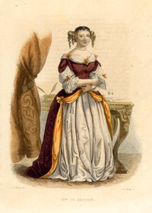 La Marquise de Sevigne (färgad gravyr) av French School