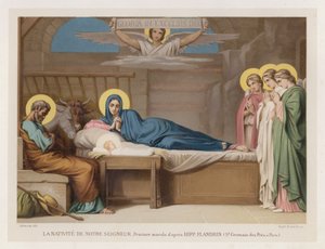 The Nativity of Our Lord, Väggmålning efter Hipp Flandrin, St Germain des Pres, i Paris (chromolitho) av French School