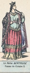 Drottning Bertrude, Hustru till Clotaire II (färgad gravyr) av French School