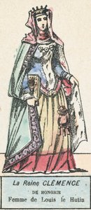 Drottning Clemence av Ungern, fru till Louis le Hutin (färgad gravyr) av French School
