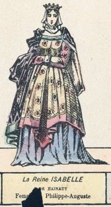 Drottning Isabelle av Hainaut, fru till Philippe-Auguste (färgad gravyr) av French School