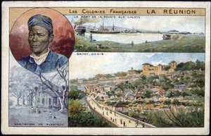 La Réunion, utsikt över St Denis - vykort chromo, deb. 1900-talet av French School