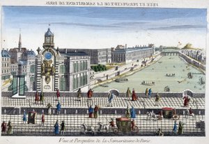 La Samaritaine (vattenpump) på Pont Neuf i Paris - optisk vy av French School