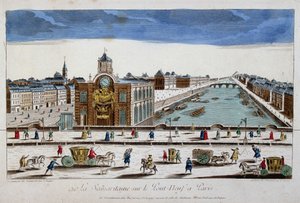 La Samaritaine (vattenpump) på Pont Neuf i Paris - optisk vy av French School