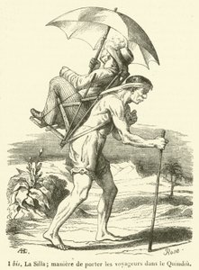 La Silla; sätt att transportera resenärer i Quindiu (gravyr) av French School