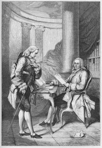 La demission de Turgot 1776 - Ludvig XVI (1754-1793), kung av Frankrike, och Anne Robert Jacques Turgot (1727-1781) - Turgots avskedande - gravyr från "" L