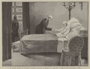 Det sista mötet mellan kejsar Wilhelm och prins Bismark, 8 mars 1888 (gravyr) av French School